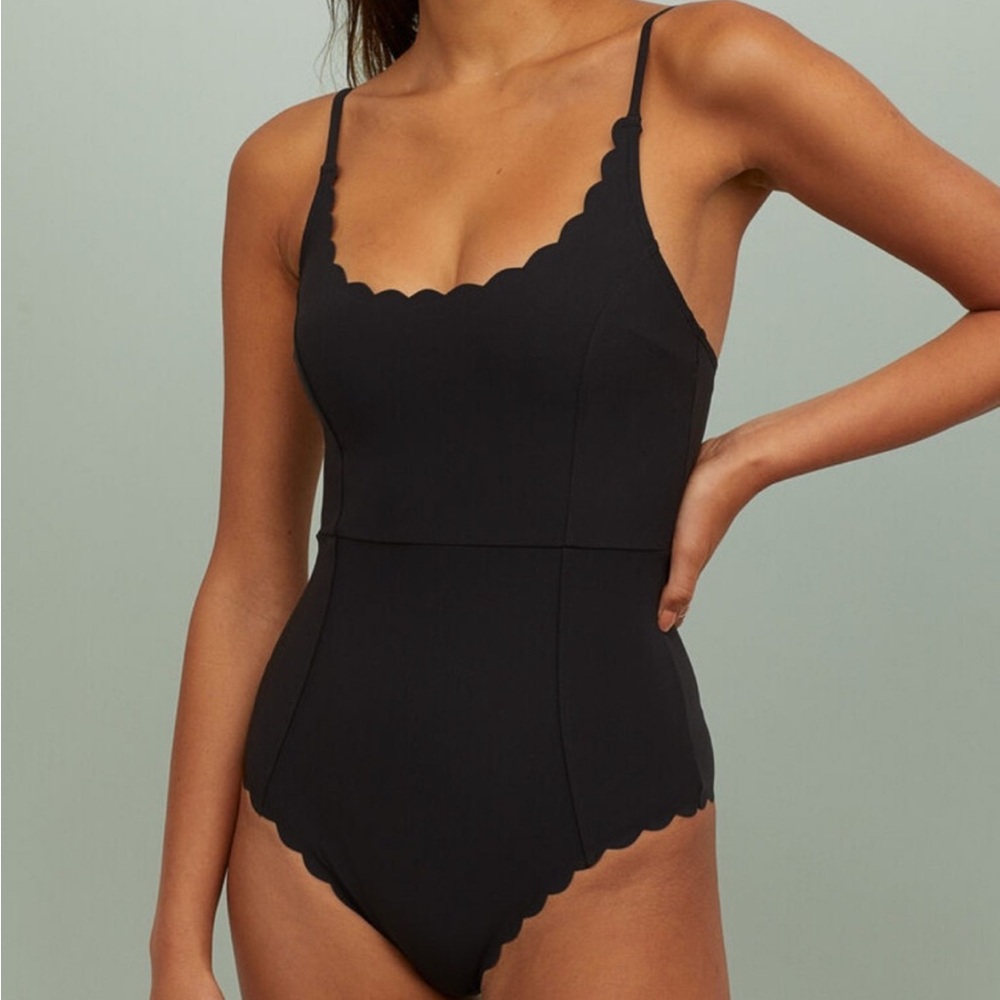 H&M Black Scalloped One-Piece Swimsuit